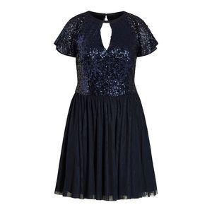 City Chic Dazzling Sequin Tulle Dress Plus Size 14 16 Blue Party Cocktail Dress
